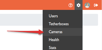 Admin menu with Cameras highlighted