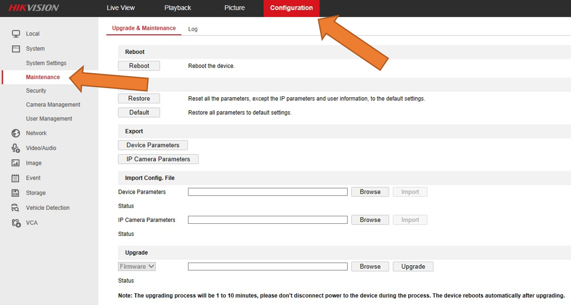 Navigate to Configuration then Maintenance