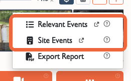 The More menu on the operator console, with Relevant Events and Site Events highlighted
