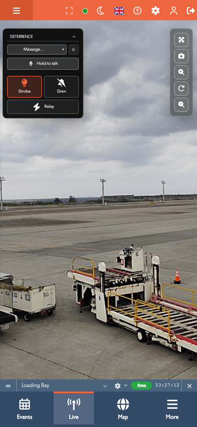 Mobile Live View on a fixed camera, with Talkdown and deterrents but no PTZ controls