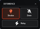 Compact Live View toggles showing Strobe On, Siren Off and Relay Off