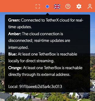 Connection indicator and tooltip listing a locally reachable TetherBox