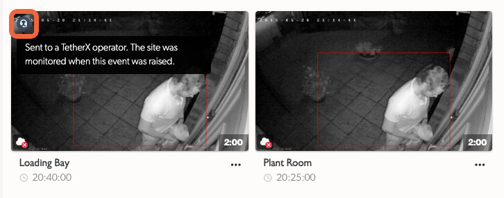 An event sent to a TetherX operator, beside one on a camera the schedule does not cover