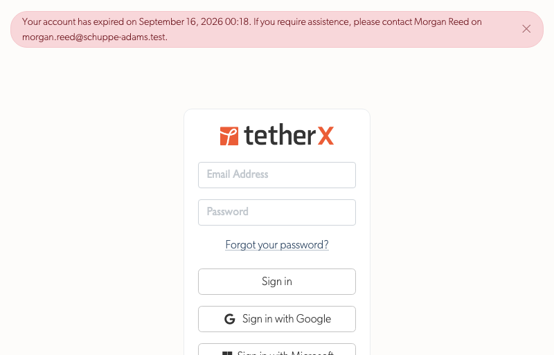 The sign-in page shown after an account has expired