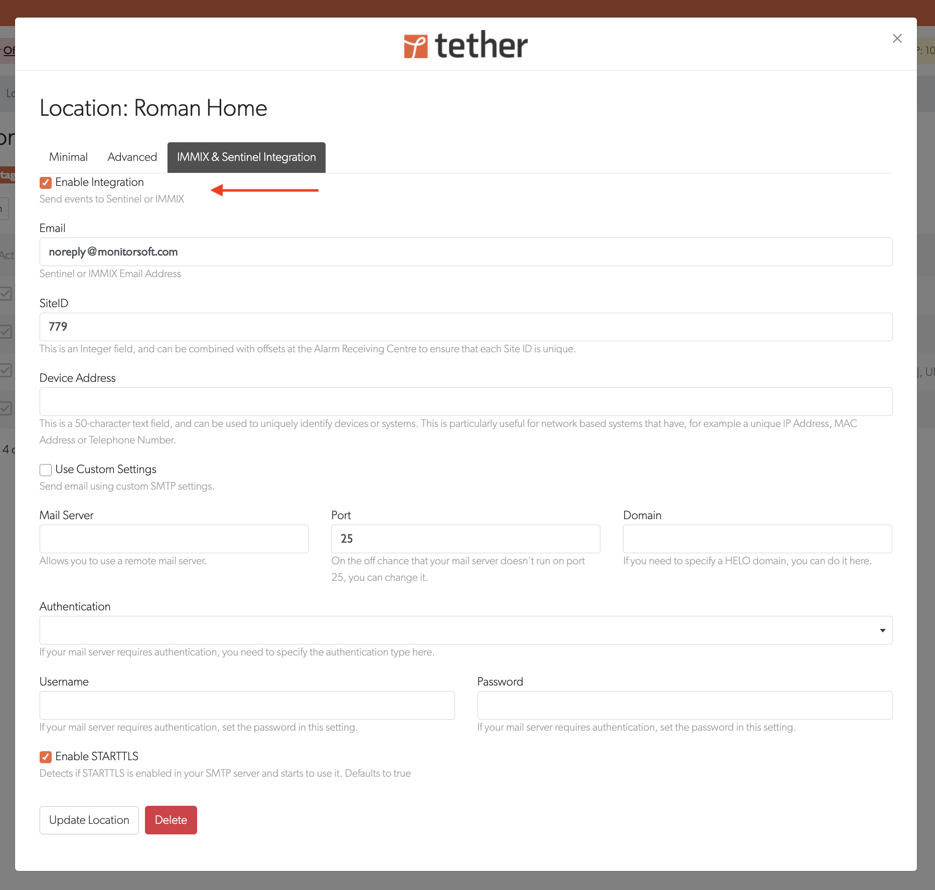 ARC integration settings