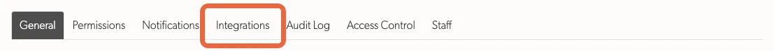 The Integrations tab on an operator account