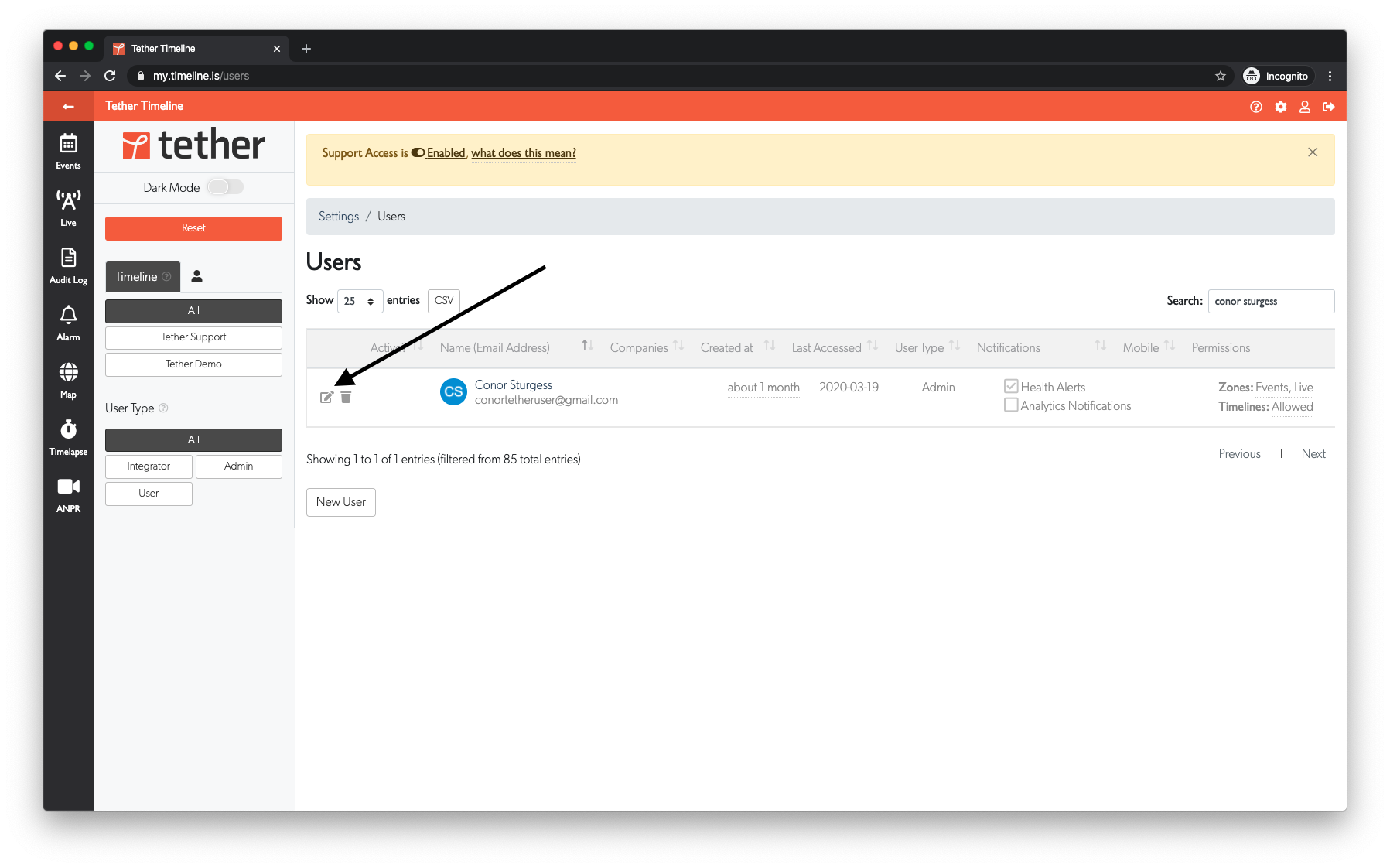 Users list with edit icon
