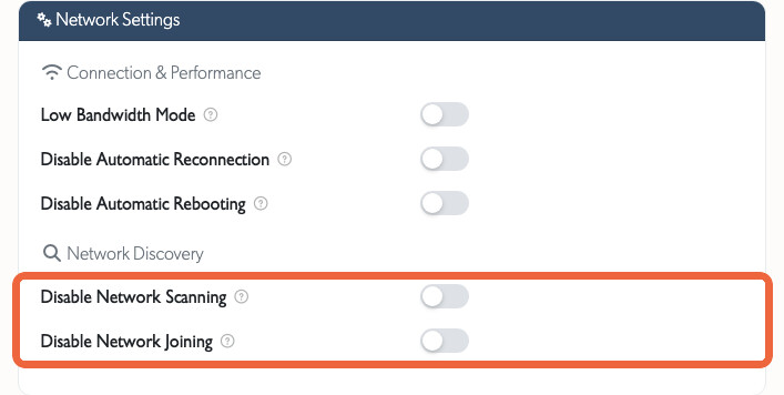 Network Discovery settings