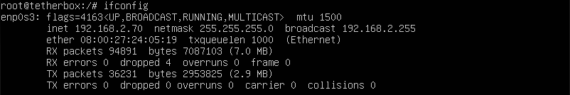 ifconfig showing final configuration